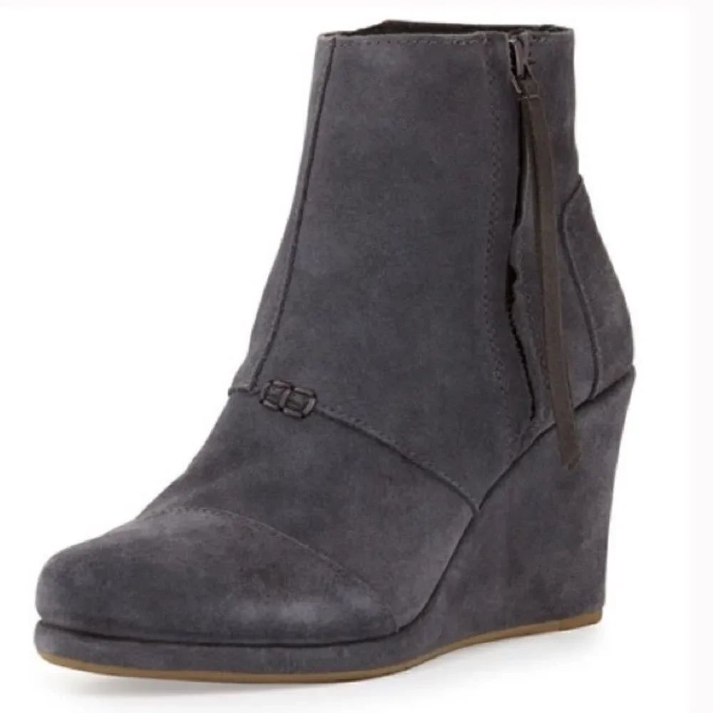 TOMS Desert Gray Suede Wedge Bootie Size 7